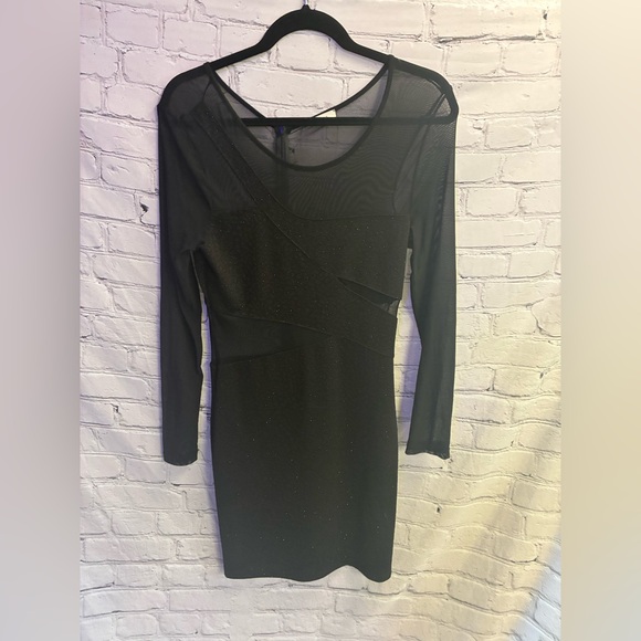 Just Me Dresses & Skirts - Just Me Women’s Black Long Sleeve Mesh Cut Out Sparkly Mini Clubbing‎ Dress Sz L